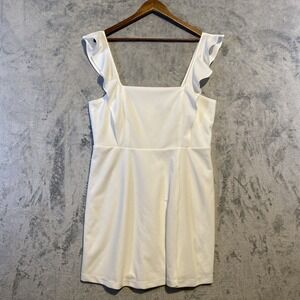 BCBG Paris Mini Dress Sz XL Ivory Sleeveless Ruffle Straps Stretch Event‎ Party
